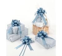 HUIHUANG Dusty Blue Pull Bows 4"x8" Blue Satin Gift Bow for Gift Wrapping, Presents, Gift Basket, Paper Bag, Baby Shower Favors, Wrapping Accessories, Wedding Bridal Shower Decor, 12 PCS