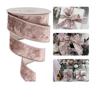 HUIHUANG Dusty Rose Velvet Wired Ribbon 1.5 inch, Dusty Pink Velvet Ribbon for Gift Wrapping, Christmas Tree, Bows, Wreaths, Garland, Wedding Decor, Home Decor, Crafts-Continuous 10 Yards/Roll