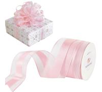 HUIHUANG Light Pink Wired Ribbon 1-1/2 inch Pink Satin Stripe Sheer Wired Ribbon for Christmas Tree, Bows Making, Wreaths, Gift Wrapping, Wedding Bridal Shower Decorations-Continous 10 Yards