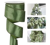 HUIHUANG Luxury Wired Edge Velvet Ribbon (Moss Green, 2.5" x10 Yards)