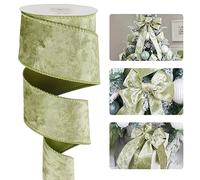 HUIHUANG Luxury Wired Edge Velvet Ribbon (Sage Green, 2.5" x10 Yards)