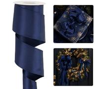 HUIHUANG Navy Blue Satin Wired Ribbon 2.5 inch Navy Wire Edge Christmas Ribbon for Bows, Gift Wrapping, Wreaths, Christmas Tree Decor, Garland, Wedding Decorations, DIY Crafts-Continous 10 Yards