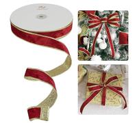 HUIHUANG Red Velvet Wired Ribbon - 1" Wide x 60' Long, Luxury Red Velvet with Glitter Gold Backing - Perfect for Christmas Decorations, Gift Wrapping, Wreaths, Garlands, Bows