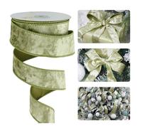 HUIHUANG Sage Green Velvet Wired Ribbon 1-1/2", "Continuous 10 Yards/Roll - Perfect for Bows, Christmas Tree, Wreaths, Garland, Wedding & Home Decor, Crafts, Gift Wrapping