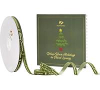 HUIHUANG Thin Christmas Velvet Ribbon 3/8" x 25 Yards Moss Green Velvet with Gold Printed Merry Christmas Ribbon for Gift Wrapping, Gift Tags, Tree Ornaments, Wreaths, Garlands, DIY Crafts