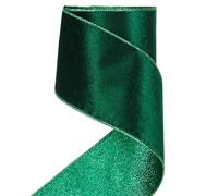 HUIHUANG Velvet Wired Ribbon 4 Inch Forest Green Christmas Tree Double-Sided Glitter Wire for Wreaths, Tree Top Bows, Garland, Staircases, Decor Crafts - 10 Yards