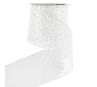 HUIHUANG White Christmas Wire Ribbon - 4 inch Glitter Diamond Mesh, 10 Yards for X-mas Tree Decorations, Wreaths, Garlands, Large Bows