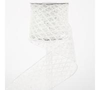 HUIHUANG White Glitter Ribbon for Christmas Tree 4 inch Wide Diamond Mesh Wired Christmas Ribbon for Tree Decorations, Gift Wrapping, Bows, Wreath Supplies, Garlands- Continuous 10 Yards