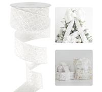 HUIHUANG White Glitter Wired Ribbon for Christmas Tree 2.5 inch White Diamond Mesh Wire Ribbon for Tree Decoration, Wreaths, Garland, Gift Wrapping, Large Bows Making, Home Decor -10 Yards