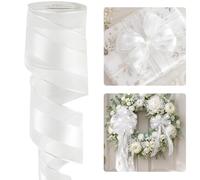 HUIHUANG White Sheer Wired Ribbon with Satin Stripe 2.5 inch White Christmas Tree Ribbon for Bows Making, Wreaths, Gift Wrapping, Wedding Bridal Shower Decorations-Continous 10 Yards