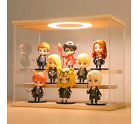 Huijintao 3 Tier Acrylic Display Case with Adjustable LED Light, Clear Display Box for Action Figures, Collectibles and Miniatures, Self-Assembly Shelf Showcase with Wood Base, 11.8x6.5x9.4inch