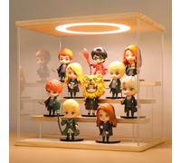 Huijintao 4 Tier Acrylic Display Case with Adjustable LED Light, Clear Display Box for Action Figures, Collectibles and Miniatures, Self-Assembly Shelf Showcase with Wood Base, 11.8x8.9x11inch