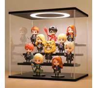 Huijintao 4 Tier Acrylic Display Case with Adjustable LED Light, Clear Display Box for Action Figures, Collectibles and Miniatures, Self-Assembly Shelf Showcase with Black Base, 11.8x8.9x11inch