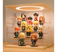 Huijintao 5 Tier Acrylic Display Case with Adjustable LED Light, Clear Display Box for Action Figures, Collectibles and Miniatures, Self-Assembly Shelf Showcase with Wood Base, 11.8x11x11.8inch