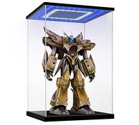 Huijintao Clear Acrylic Display Case with Light for Collectibles, Wood Base Assemble Box Storage Box Dustproof Showcase for Toys Collectibles（6×6×10inch；15×15×25cm）