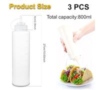 HuiJinXin 3 Pcs Squeeze Bottles with Caps, 800ml/28oz Plastic Sauce Bottles, Squeezy Condiment Sauce Bottle with Measurements, Reusable Squeeze Dispensers for Ketchup Syrup BBQ Mustard Salad Dressing