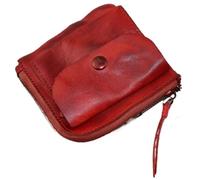 HUIJIQX Coin Purse Handmade Wallet Creative Pocket Zipper Buckle Men's and Women's Genuine Leather Zero Wallet Retro Square(Red)