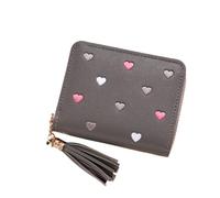 HUIJIQX Ladies Small Short Tassel Wallet, Cute Girl Zipper PU Leather Coin Purse, Female Hand Wallet Purse(Gray)