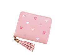 HUIJIQX Ladies Small Short Tassel Wallet, Cute Girl Zipper PU Leather Coin Purse, Female Hand Wallet Purse(Pink)