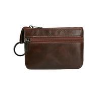 HUIJIQX Vintage Crazy Horse Leather Men's Coin Purse Genuine Leather Zipper Coin Wallet Retro Key Holder Small Money Bag(Small Darkbrown)