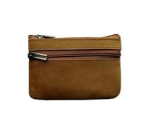 HUIJIQX Vintage Crazy Horse Leather Men's Coin Purse Genuine Leather Zipper Coin Wallet Retro Key Holder Small Money Bag(FM Brown Crazy Horse)