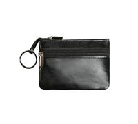 HUIJIQX Vintage Crazy Horse Leather Men's Coin Purse Genuine Leather Zipper Coin Wallet Retro Key Holder Small Money Bag(Small Black Purse)