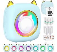 HuiJuKeJi Mini Printer, Portable Printer with Sticker and 10 Rolls of Thermal Paper and Self-Adhesive Thermal Paper Built-in 1200mAh Battery Inkless Photo Printer for Android IOS (Blue with LED)