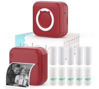 HUIJUTCHEN Mini Sticker Printer - Mini Pocket Printer for iPhone Thermal Print with 10 Rolls Thermal Paper for Journal, Memo, Photo, Dark Red