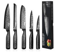 HUIKAILI 5PCS Chef's Knife Set, Sharp Kitchen Knives Sets, High Carbon Stainless Steel Blade - Chef, Paring, Utility, Carving, Bread, Essential Black