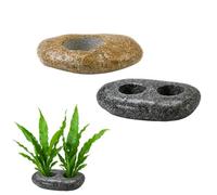 HUIKANGSHENG Natural River Stone Plant Weights for Aquarium, 2-Pack: 1 Single Hole (Larger) & 1 Double Hole, Unique Shape, Aquatic Plant Anchors, Underwater Landscape Decoration for Fish Tank