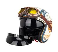 HUIKDY Open Face Pilot Half Helmet 3/4 Retro Jet Motorcycle Helmet With Sun Visor Goggles, DOT/ECE Approved (D, M(57~58cm))