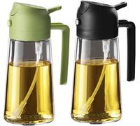Huilaimi Oil Spray Bottle, Olive Oil Dispenser, 470ml, 2 Pack, 2-in-1 Kitchen Sprayer For Misting and Pouring, for Cooking, Air Fryer and BBQ, Green and Black