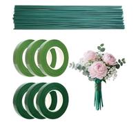 HUILATE Floral Arrangement Kit 6 Rolls Floral Tape and 50 Florist Wire Green Florist Stem Wrap Bouquet Tape for Flower Arranging, DIY Crafts, Wedding, and Floristry Design