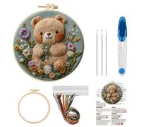 HUILATE Punch Needle Kit Embroidery Kit for Adults Beginners Bear Cross Stitch Kits with Fabric and Tools, Cute Bear Sheep with Daisy Flower Perfect Home Decor Art Gift