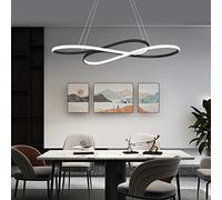 Huilefu Simple Modern dimmable Black Pendant Light, Adjustable Height LED Ring Chandelier, Hanging Light Fixture for Dining Room Ceiling and Kitchen Island