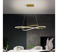 Huilefu Simple Modern dimmable Gold Pendant Light, Adjustable Height LED Ring Chandelier, Hanging Light Fixture for Dining Room Ceiling and Kitchen Island
