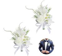 Huilimei 2PCS Calla Lily Boutonniere Handmade Romantic White Corsage Suitable for Wedding Ceremony, Anniversary, Dinner Dance (2)