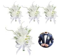 Huilimei 4PCS Calla Lily Boutonniere Handmade Romantic White Corsage Suitable for Wedding Ceremony, Anniversary, Dinner Dance (4)