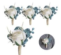 Huilimei 4PCS Peacock Blue Artificial Men's Rose Boutonniere,Bride and Groom Bridesmaid Corsage Wedding Ceremony,Anniversary,Dinner Dance Flowers Decor with Pin for Suit Dress