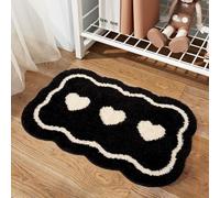 Huilimei Black And White Heart-Shaped Bathroom Rug - Non-Slip, Absorbent, Machine Washable