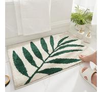 Huilimei Green Leaf Bathroom Rug Super Soft Fiber Absorbent Non-Slip Foot Mat Machine Washable Botanical Pattern Bath Mat for Bathtub,Sink,Bedroom