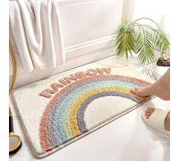 Huilimei Rainbow Stars Rug Bathroom Bathtub Washroom Sink Absorbent Non-Slip Foot Mat Bedroom Floor Mat