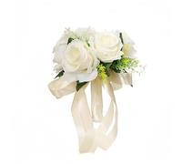 Huilimei Wedding Bouquets for Bride, Artificial White Roses Decorations,Wedding Ceremony and Church Home Decoration, Artificial Silk Roses for Wedding Home Party Flower Arrangements