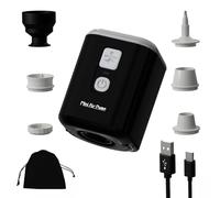 Huilynsen Portable Mini Air Pump Electric for Camping with Light - Quiet Inflation/Deflation for Air Mattress, Swimming Ring, Pool & Vacuum Storage Bags with 5 Nozzles, 1600mAh Battery, Black