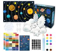 Huimai 66PCS Solar System Project Kit, School Solar System Model Kit with 15 Mixed Sized Foam Balls, Color Pigments, Palette, Brushes, Solar System Labels, Self Adhesive Dots Loop Tapes for Kids
