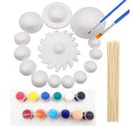 Huimai Solar System Model Kit for Children with 14 Foam Balls, 12 Bamboo Sticks, 12 Colour Pigments, 2 Painting Brushes for Solar System Astronomy Lessons and School Projects