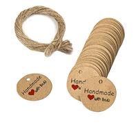 HUIMALL 150 PCS Kraft Paper Gift Tags with String - Round Handmade Tags in White for Luggage Crafts & Weddings