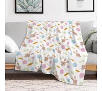 HuiMeiEr 3D Bunny, Carrot, Easter Printed Stitch Blanket Oversized Warm Super Soft Blankets with Soft Anti-Pilling Flannel for Kids Adults 70"x80"