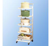 HUIMOZ Floor Standing Pan Rack with 5 Shelves and 1 Basket Kitchen Cupboard Storage Organizer for Bedroom Corner White