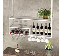 HUIMOZ Industrial Style Hanging Wine Glass Rack with Wine Bottle Storage Shelves Double Ceiling Mount Wrought Iron Den/Black Wine Rack
